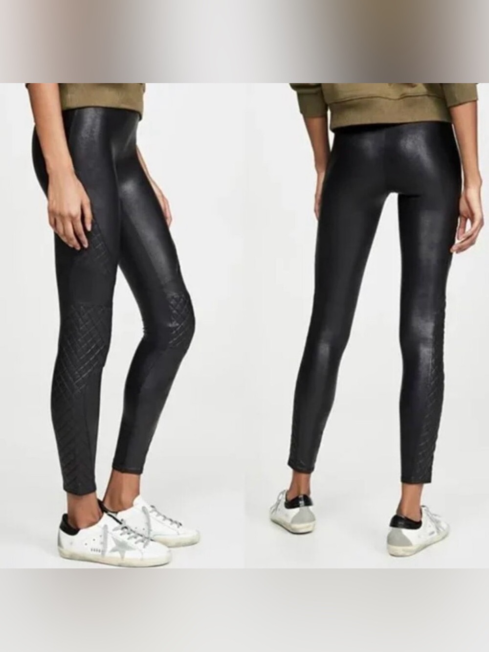 SPANX Quilted Faux Leather Moto Leggings Very Black Medium #20248R